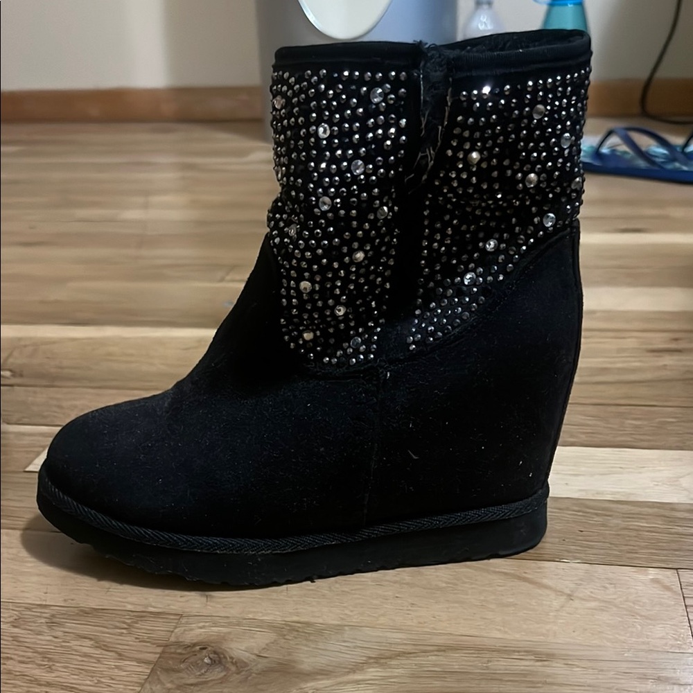 Black Studded Wedge Ankle Boots